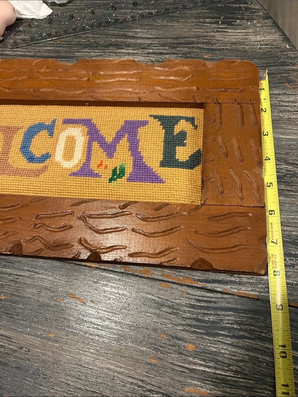 Welcome Sign Cross-Stitch Wall Accent in Multicolor